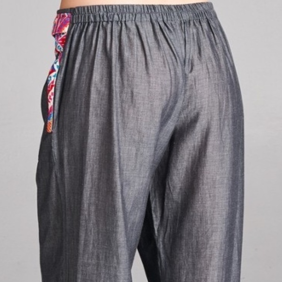 Embroidered Bohemian Harem Yoga Lounge Pant  Slate - Picture 3 of 4